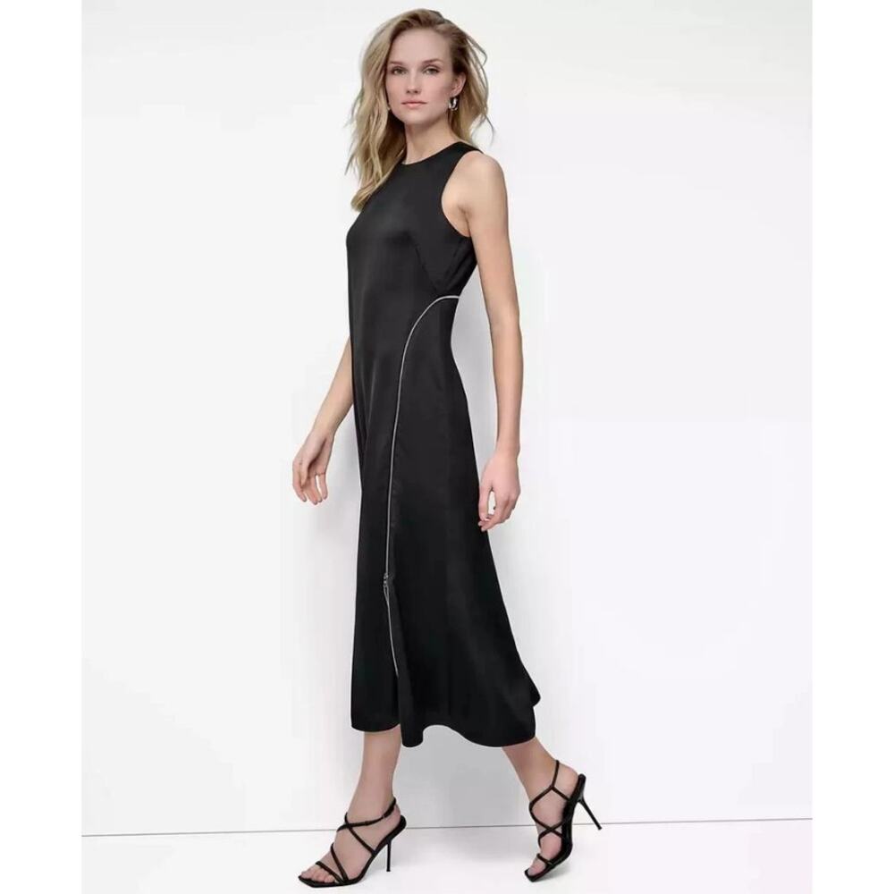 DKNY Black Sleeveless Fit & Flare Midi Dress Zip Detail Women Sz 6 NWT $139 MSRP